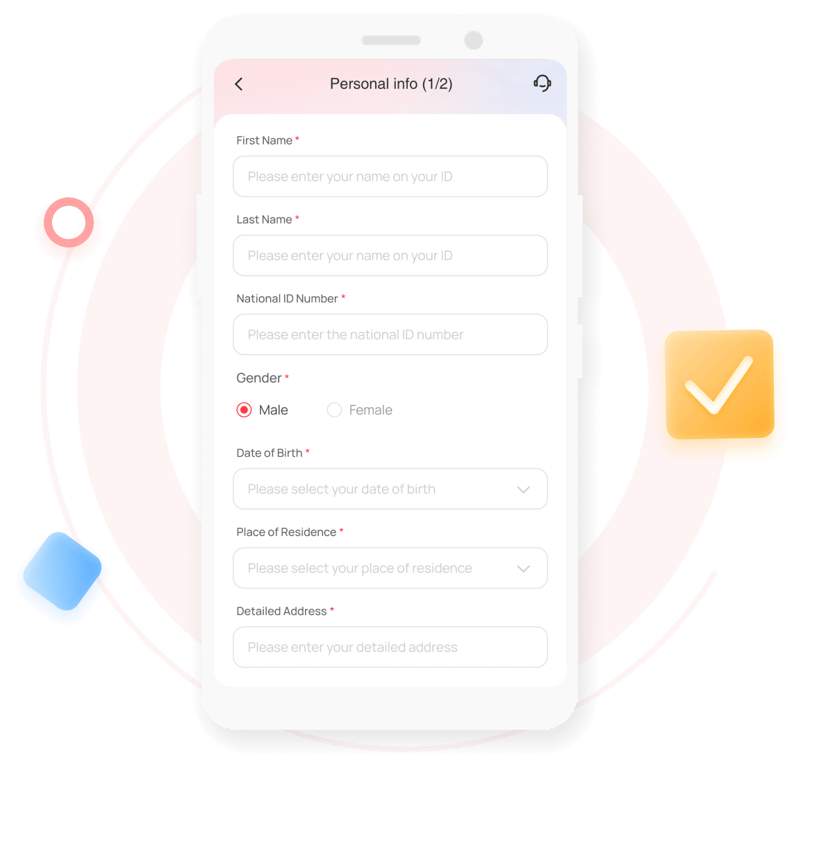 Fill in application information